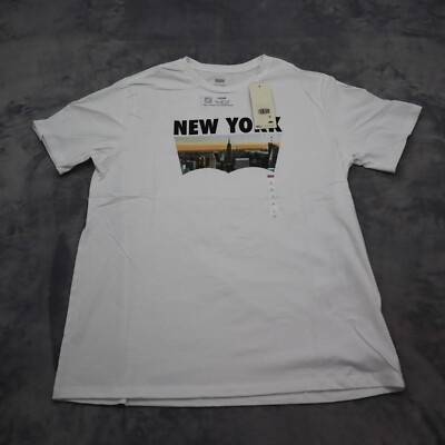 Levi Strauss Shirt Mens L White Short Sleeve Crew Neck Graphic Print Cotton Knit