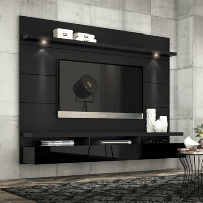 Wall Unit 85.6" W Led Light Drawer Black