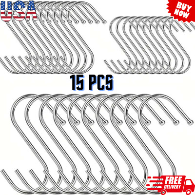 15 Pcs S-Shaped Stainless Steel Hanging Hooks 3'' Hangers for Kitchen Bathroom