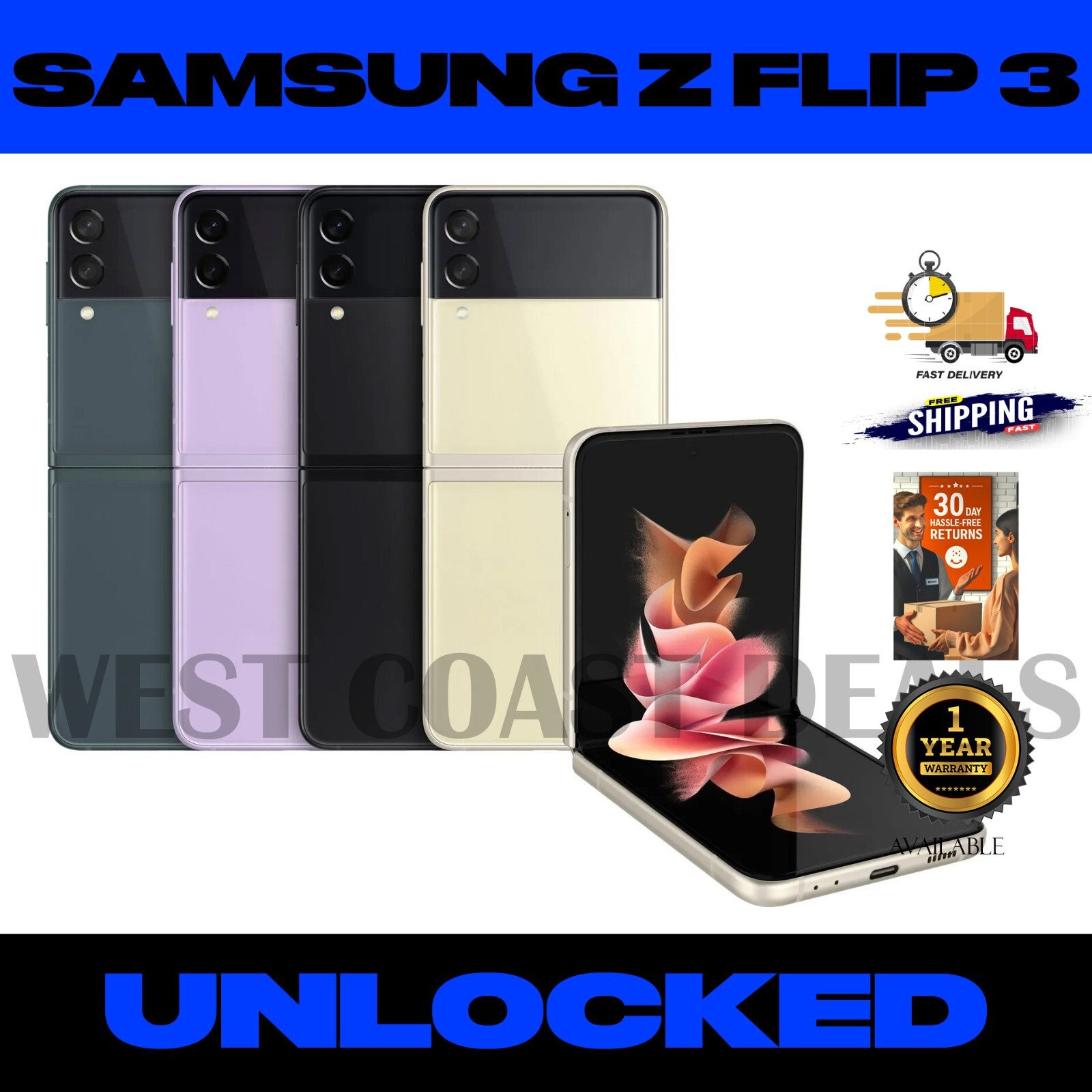 Samsung Galaxy Z Flip 3 5G SM-F711U 256GB Unlocked AT&T T-Mobile Verizon - New Samsung Galaxy Z Flip 3 5G SM-F711U 256GB Unlocked AT&T T-Mobile Verizon - New