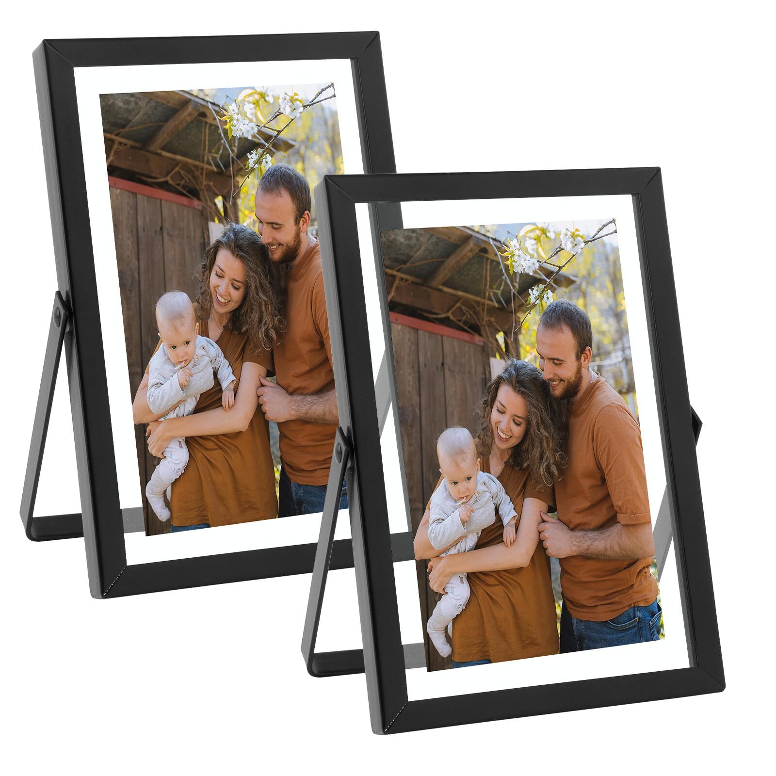 2 Pack 4x6 Black Floating Picture Frame Fits 3x5 Real Glass Mat Pressed Flower