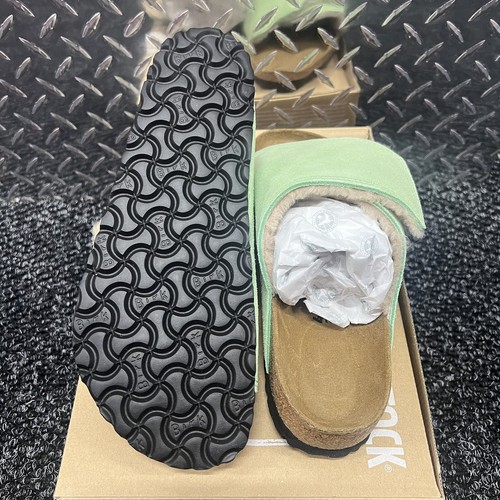 Pre-owned Stussy ? Eu 40 -  X Birkenstock Solana Suede Shearling Slide Washed Green