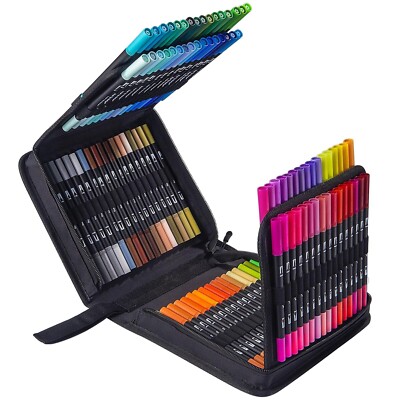 sanipoe 100 Colors Dual Tips Brush Pens, Watercolor Brush Fineliner Markers f...