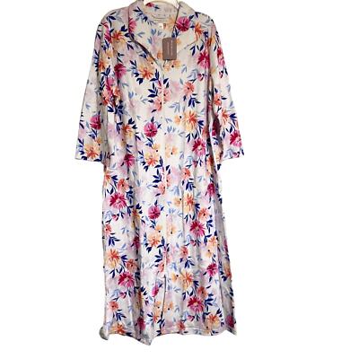 Miss Elaine Duster Robe Women 2X White Floral Zip-up Soft Cozy GrannyCore NWT