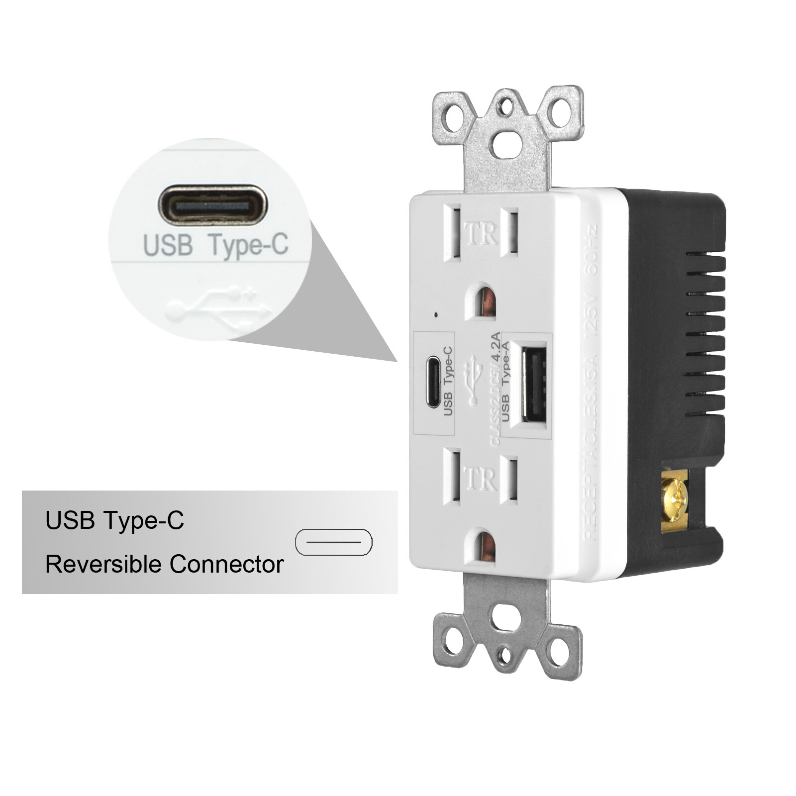 6 PK 4.2A Dual USB Wall Outlet TypeC USBC Charger TR Receptacle w