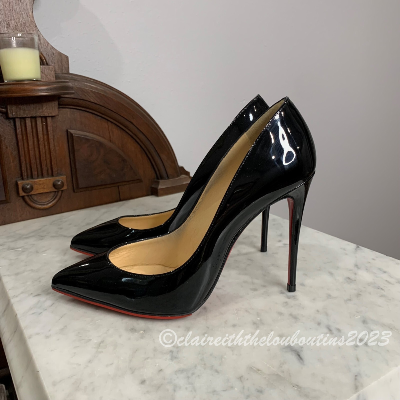 Christian Louboutin Pigalle Follies 100 Black Patent Pumps Christian Louboutin Pigalle Follies 100 Black Patent Pumps