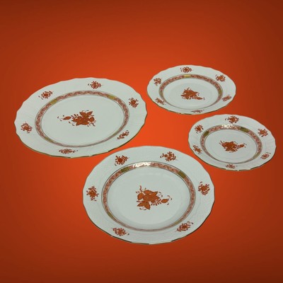 Set Of 4 Herend Chinese Bouquet Rust Dinner Salad Dessert Bread Plates NWT