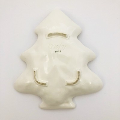 Vintage Lefton Christmas Tree Relish Dish White Holly & Berries Ceramic