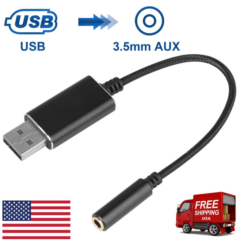 USB to 3.5MM Aux Audio Jack Headphone Cable Adapter For PC PS4 Laptop Desktop
