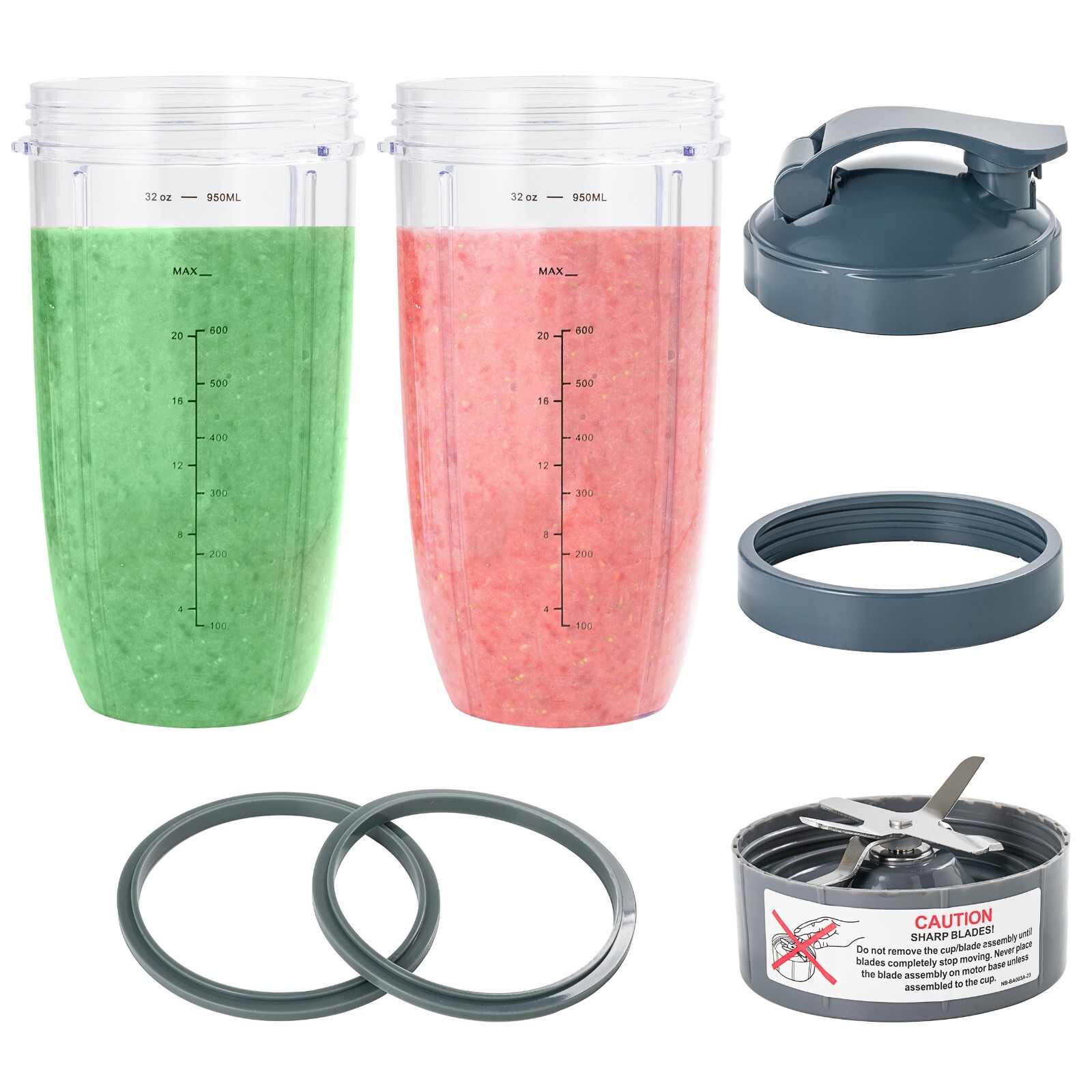 2 Blender Cups 32oz & Blade Replacement Set for NutriBullet 