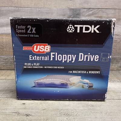 TDK External Floppy Disk Drive USB FDD-100B Mac Windows Plug Play Open Box