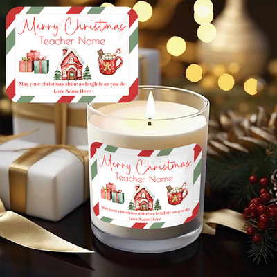 Personalised Christmas Teacher Candle Label Sticker Present Gift