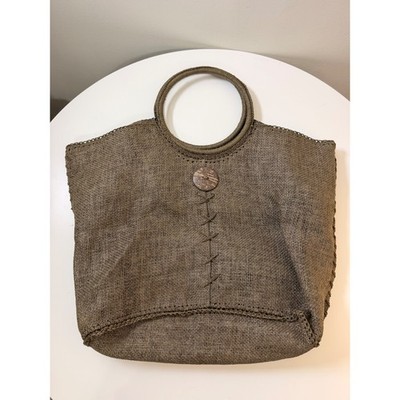 Cappelli Straworld Tote Bag Womens Large Brown Excellent Woven Ring Handle Boho