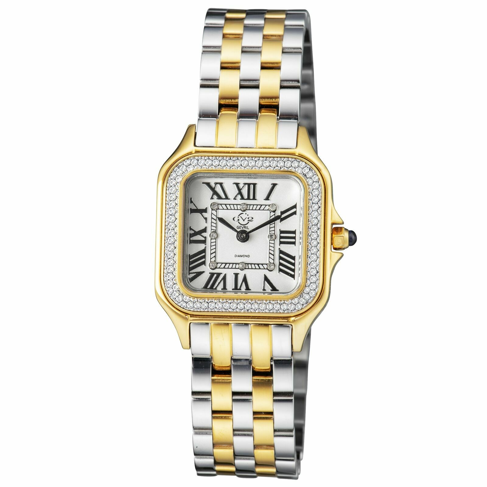 Pre-owned Gevril Lady's Gv2  12103b Milan Swiss Diamond Two-tone Yellow Gold Tank Watch