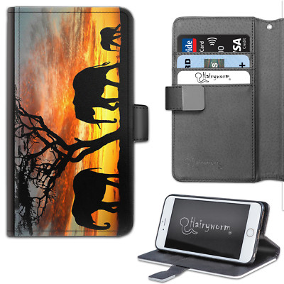 Three Elephant Silhouette Sunset PU Leather Wallet Phone Case;Flip Case