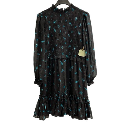 Ryegrass Dress Womens XL Midi Tiered Ruffle Chiffon Black Metallic Whimsigoth