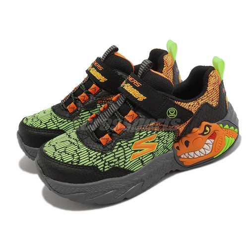 Skechers S Lights-Dino-Lights Black Orange Strap Kids Women Casual 400615-LBKOR