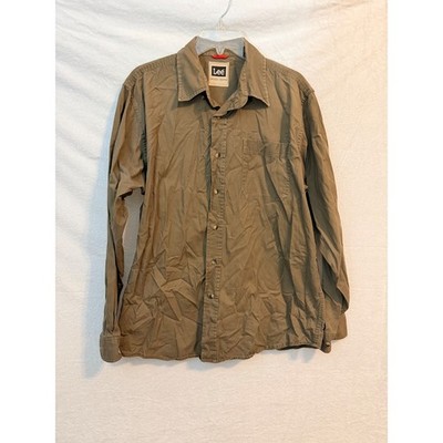 Lee Mens Long Sleeve Button Down Cotton Twill Shirt Olive Brown Large HLB2LQE