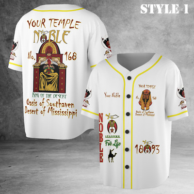 Custom Name Nobles 1893 Of The Mystic Shrine AEAONMS 3D Baseball Jersey S-5XL