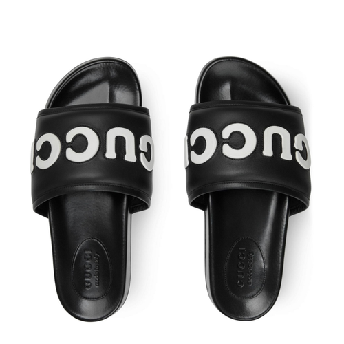 Authentic GUCCI Jumbo Logo Leather Slide Sandals Black Men's Authentic GUCCI Jumbo Logo Leather Slide Sandals Black Men's