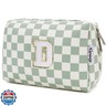 Narwey Birthday Gifts for Teen Girls Women Personalized Initial Checkered Makeup Bag Preppy Cosmetic Bag Trendy Stuff 6 8 10 11 12 13 14 16 18 Years Old Travel Toiletry Bag (Green Letter D)