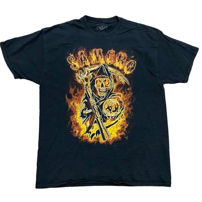 Samcro Sons Of Anarchy Skull Flames Sz XL Biker Motorcycle T-Shirt Movie Y2K
