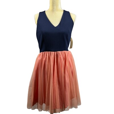 Francesca s Annabella  Fit & Flare Cocktail Party Dress Navy & Coral ￼size Med