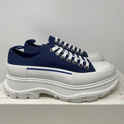 Alexander McQueen Women s Tread Slick Sneakers White Denim Size 39.5 EU/ 9.5 US