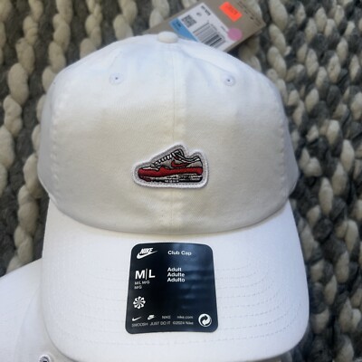 NWT Nike Air Max 1 Unstructured Club Cap Hat White Red SZ M/L Adult FN4402-100