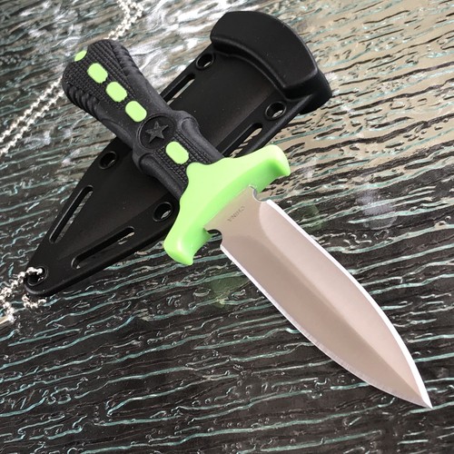 Neck Knife Green Zombie Handle SMALL Fixed Double Edge Dagger Blade Boot Knife