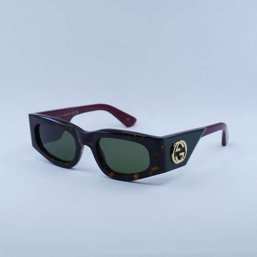 Pre-owned Gucci Gg1664s 002 Dark Havana With Red/dark Green 51-21-140 Sunglasses