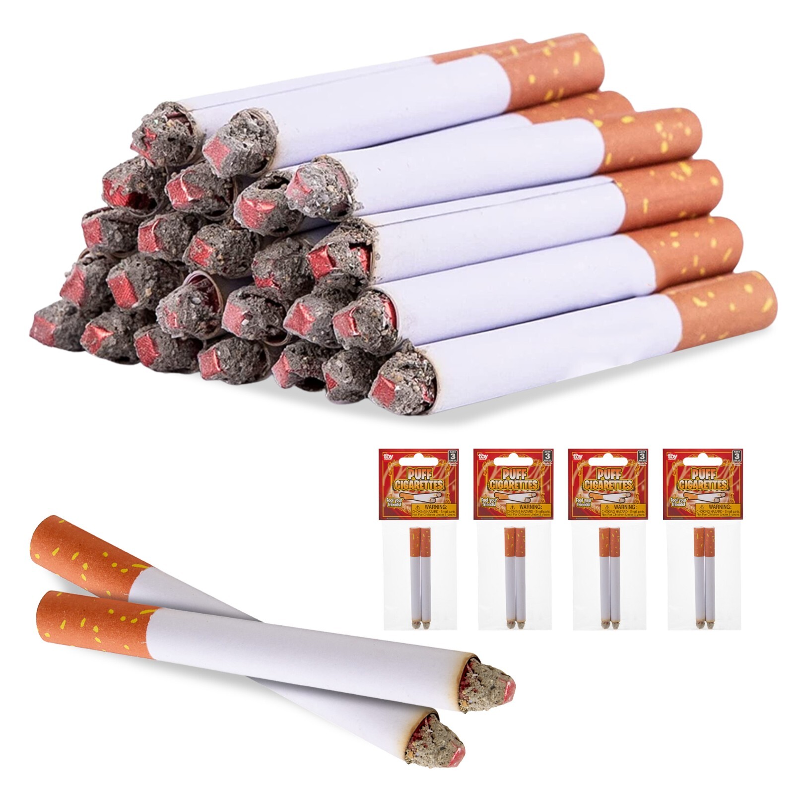 Fake Puff Cigarettes That Blow Smoke - 8 Pack - 3.25 Inch Realistic Faux Cigs