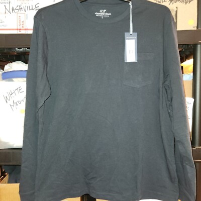 NEW Mens Vineyard Vines Long Sleeve Pocket t-Shirt, Size L Black