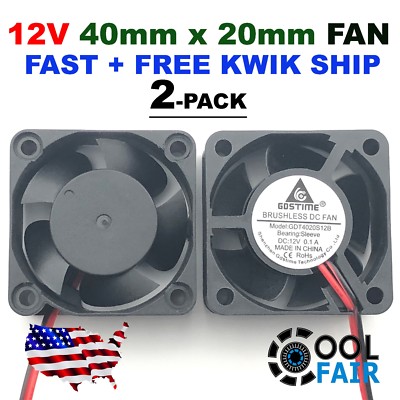 12v Gdstime 40mm 40x40x20mm DC Cooling Fan 4020s Computer Case 2-Pin 2-Pack
