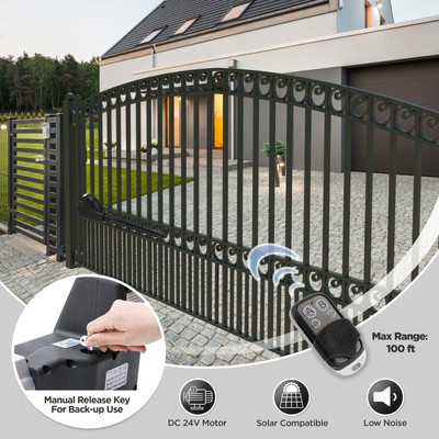 ALEKO Full Kit and Solar Powered Gate Opener for Single Swing Gates up to 880-lb