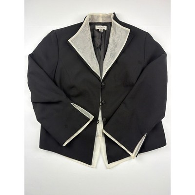 Vintage Isabella Womens Black Blazer White Trim Organza Lapel Size 18W
