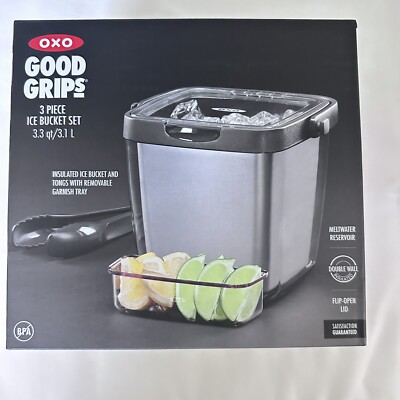 OXO Good Grips 3 Piece Ice Bucket Set 3.3qt Insulated w/ Removable Garnish