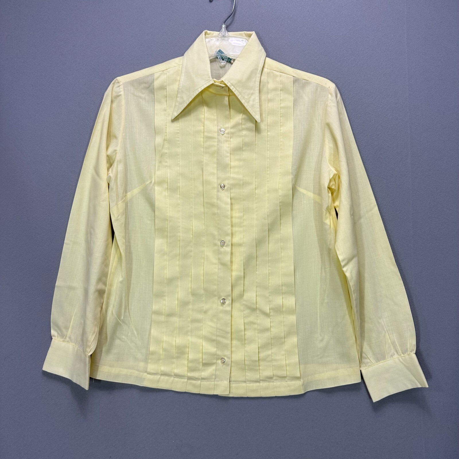 Vintage 60s 70s Womens S Yellow Long Sleeve Shirt Collar