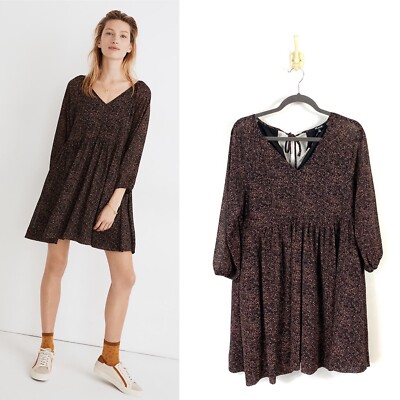 NWT Madewell Crinkle Georgette V-Neck Babydoll Dress in Brushed Texture Size XS