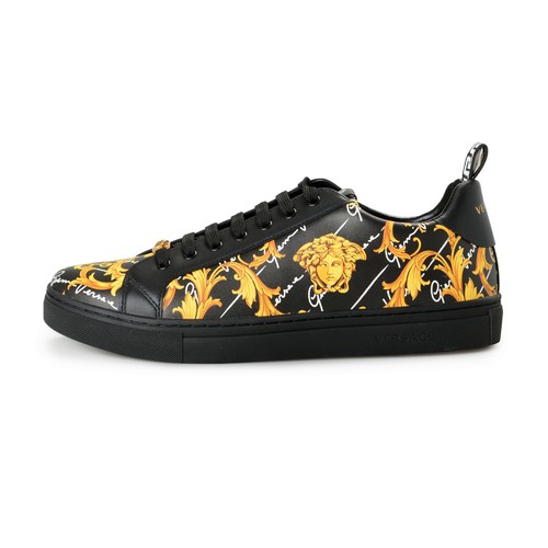 Pre-owned Versace Men's 100% Leather Barocco Print Low Top Sneakers Shoes In Multicolor