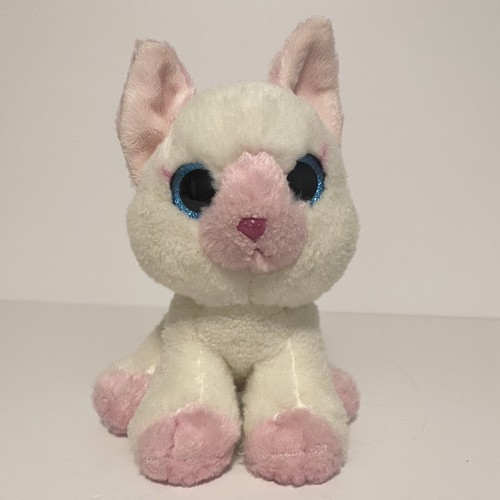 Aurora Marshmallow Cat Kitty Plush Pink Nose Ears Stuffed Animal White Big Eyes