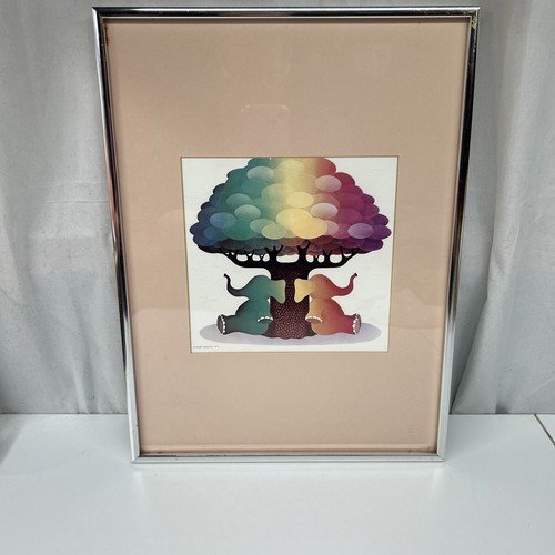 Vintage 1974 Stewart Moskowitz Rainbow Elephant Print Matted