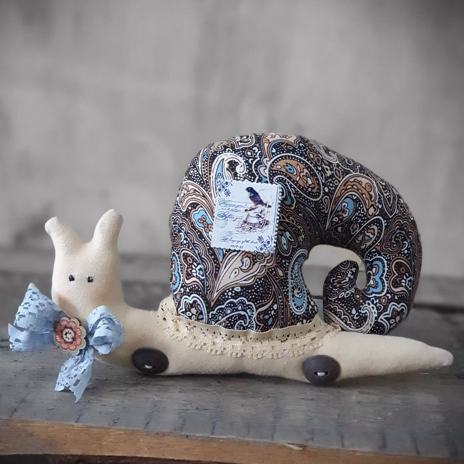 Design Stoff-Schnecke Tilda-Stil 20 cm Dekoschnecke Shabby Schnecke Handarbeit