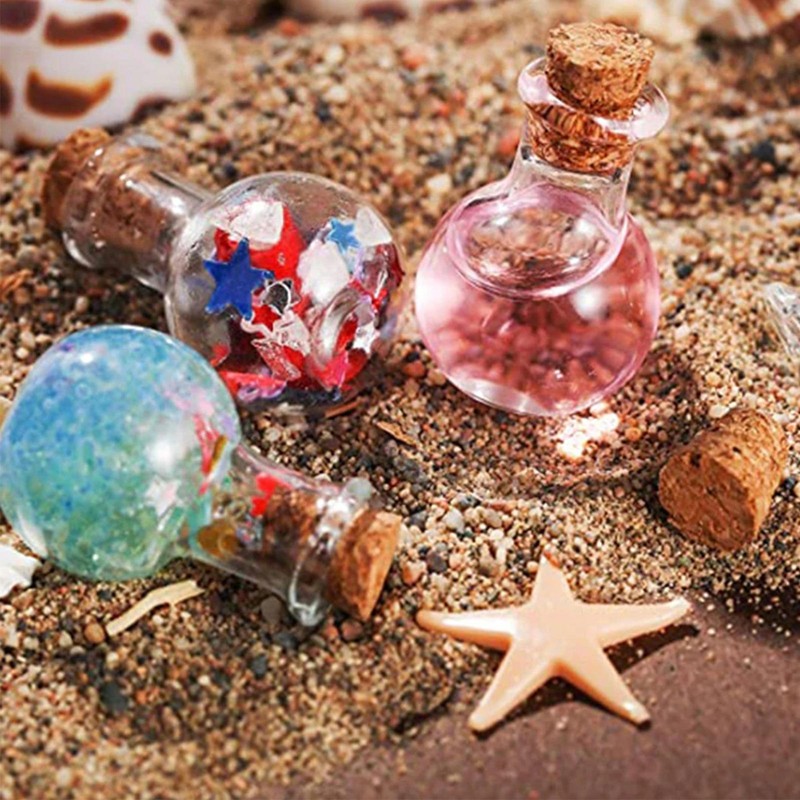 Tiny Glass Bottle Mini Glass Bottles With Wooden Cork Drift Bottle 10Pcs