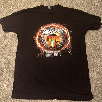 AEW x NJPW Forbidden Door T-Shirt Size Extra Large Mens Black Wrestling Tee