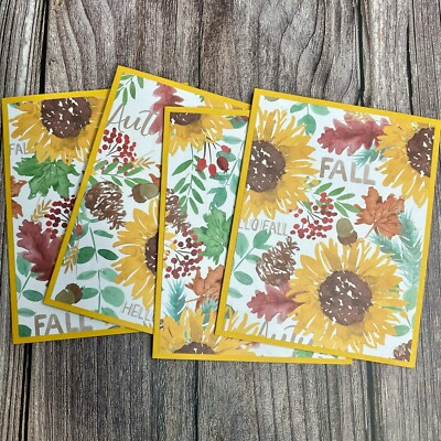 Fall Sunflower Handmade Blank Note Cards, 4 Pack, Bulk Cards, Autumn Note Cards