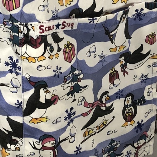 Scrub Top Christmas Penguins Women Large Two Front Pockets Scrubstar