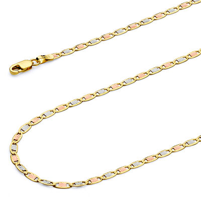 Pre-owned Wellingsale 14k Tri Color Gold Solid 2.1mm Valentino Chain Necklace