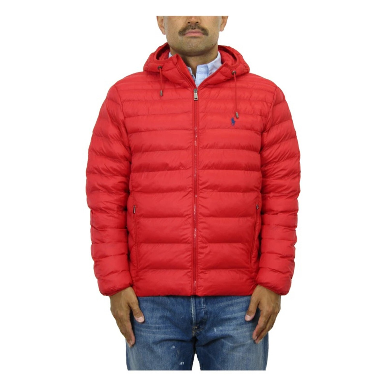 Пуховик Polo Ralph Lauren с капюшоном и застежкой-молнией - Красный (темно-синий) -