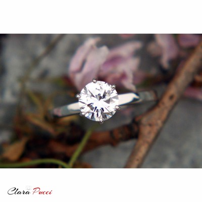 Pre-owned Pucci 3ct Round Synthetic Moissanite Engagement Wedding Promise Ring 14k White Gold In White/colorless